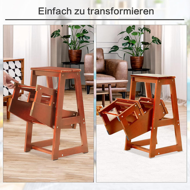 RELAX4LIFE Leiterstuhl 3 Stufen, Tritthocker Kiefernholz, Trittleiter zusammenklappbar, Trittstuhl,