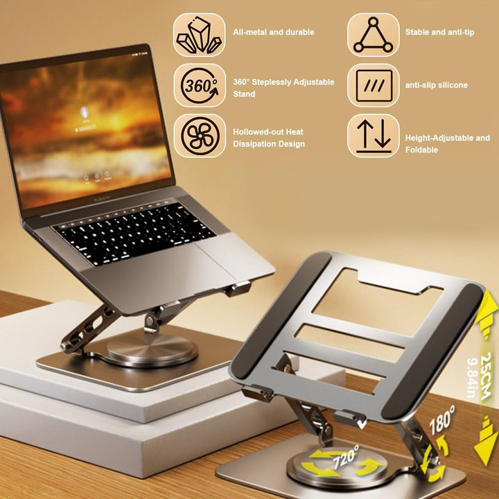 Laptop Ständer Höhenverstellbarer und Faltbar mit 360° Drehbarer Basis, Notebook Ständer Kompatibel