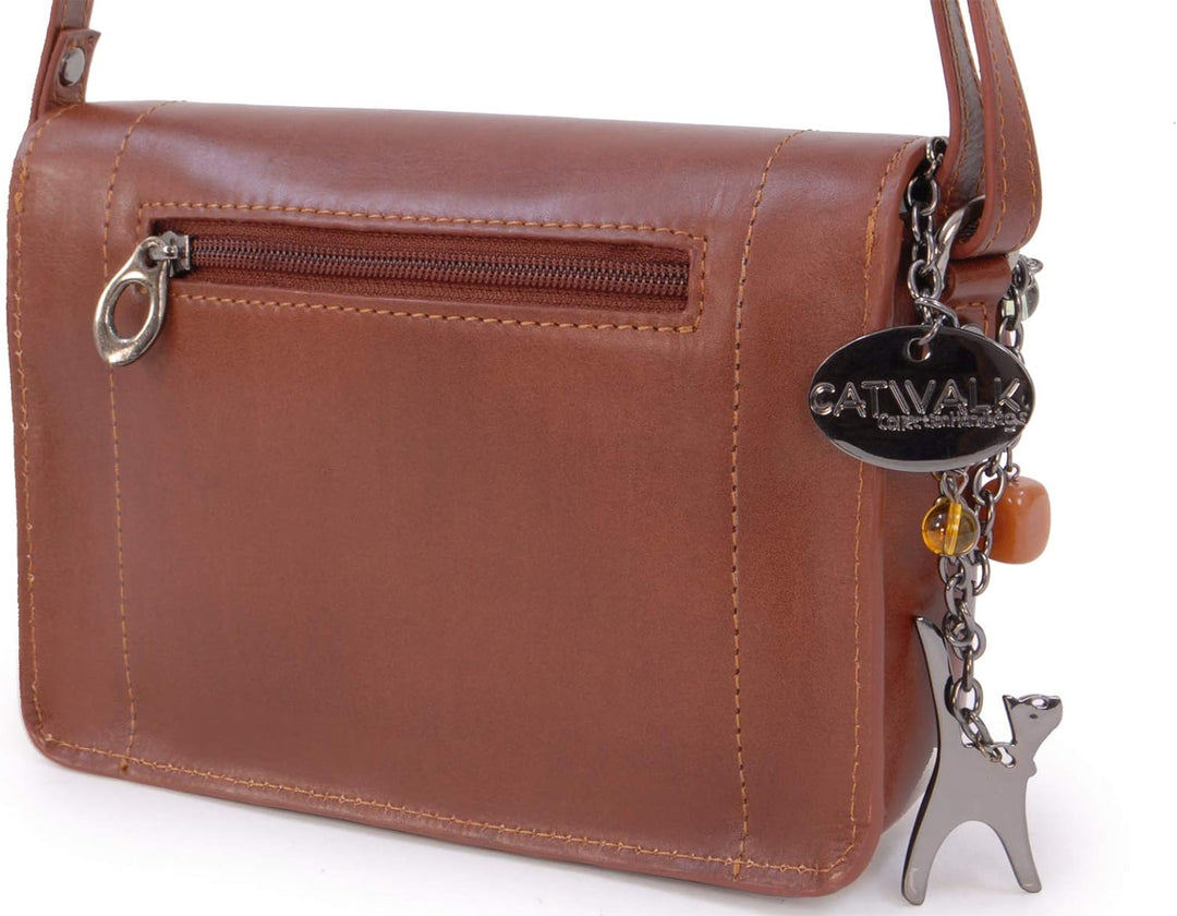 Catwalk Collection Handbags - Leder - Klien Umhängetasche/Schultertasche - FLORENCE Hellbraun Cs, He