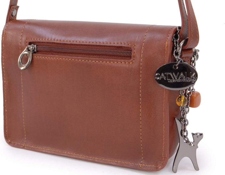 Catwalk Collection Handbags - Leder - Klien Umhängetasche/Schultertasche - FLORENCE Hellbraun Cs, He