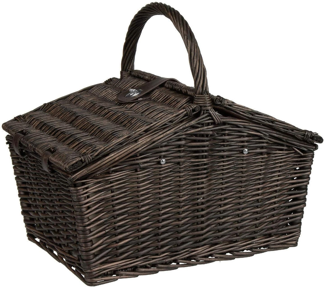 anndora Picknickkorb 4 Personen Weiden Henkelkorb Dunkelbraun + Zubehör 23 TLG. Dunkelbraun - Rot,