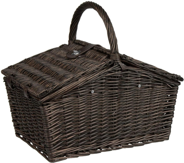 anndora Picknickkorb 4 Personen Weiden Henkelkorb Dunkelbraun + Zubehör 23 TLG. Dunkelbraun - Rot,