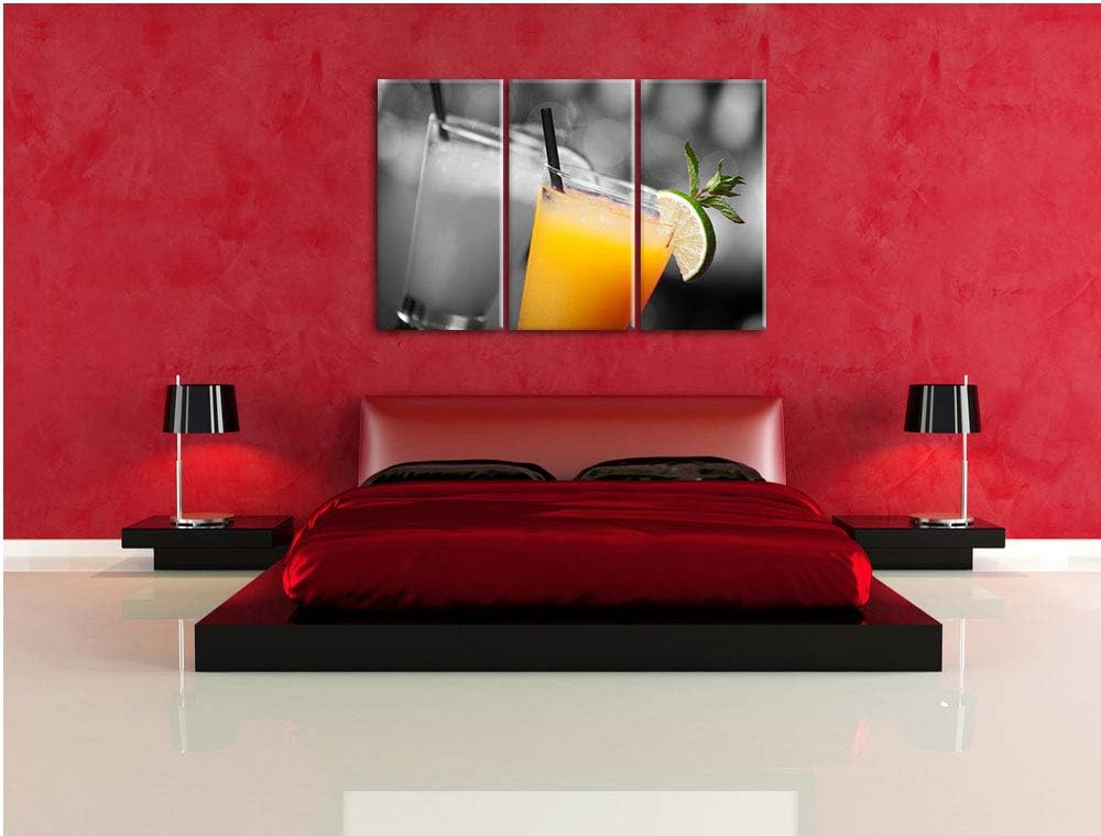 Leckerer fruchtiger Sommercocktail schwarz/weiss 3-Teiler Leinwandbild 120x80 Bild auf Leinwand, XXL