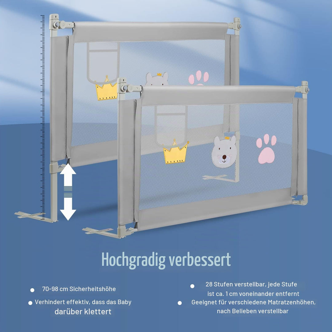 Ikodm Bettgitter 2X 200cm und 1x 150cm, Bettschutzgitter Höhenverstellbar von 70-98cm, Rausfallschut