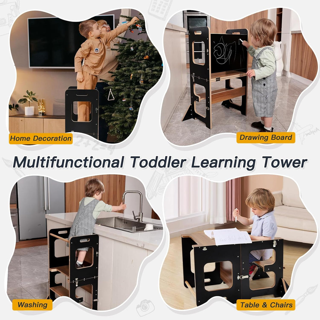labebe Lernturm für Kinder, Montessori Learning Tower mit Tafel, 3 in 1 Klappbar Multifunktion Lernt