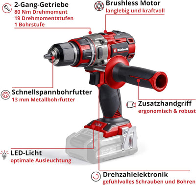 Einhell Professional Akku-Bohrschrauber TP-CD 18/80 Li BL-Solo Power X-Change (18 V, Brushless, 80 N