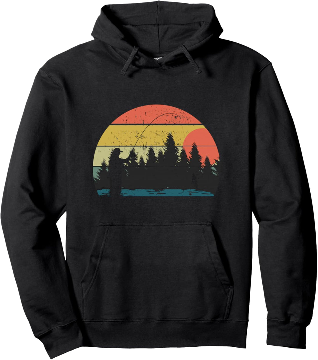Grunge Distressed Retro Fischen in den Sonnenuntergang Pullover Hoodie