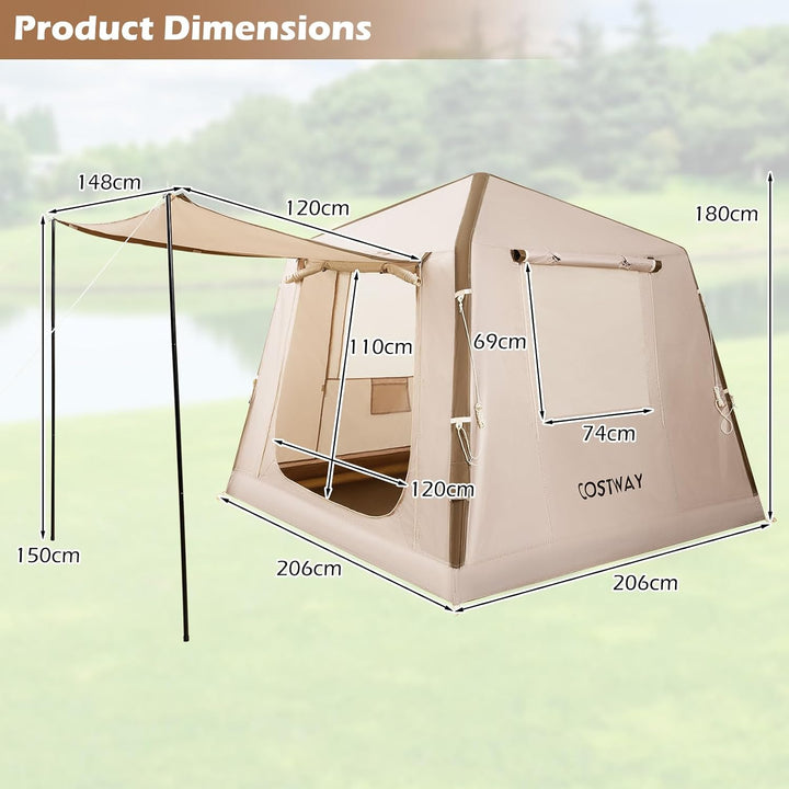 FANTASK Aufblasbares Zelt, 210 x 210 x 180 cm, Outdoor Campingzelt mit Moskitonetzfenstern, Wurfzelt