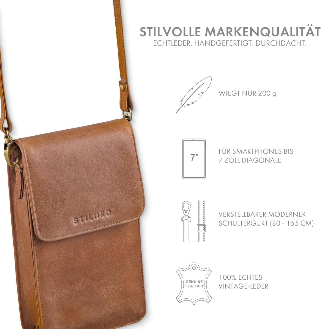STILORD "Imola Echtleder Handytasche 7 Zoll Damen Herren Vintage Umhängetasche Brustbeutel Leder Dam