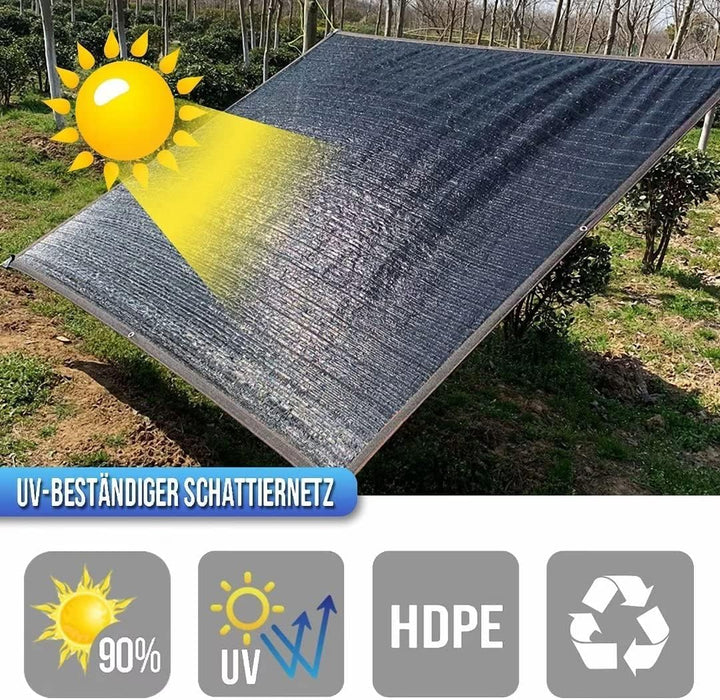 Schattiernetz 3x4m Schattierungsnetz Garten, Schwarz Schattennetz mit Ösen, 90%-95% UV-Beständiges,