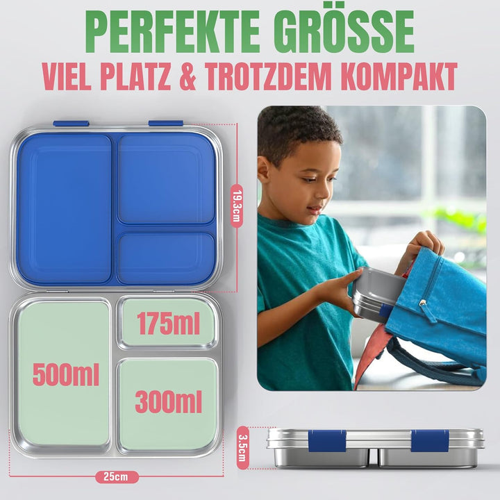 Premium Edelstahl Brotdose Kinder &amp; Erwachsene,Auslaufsichere Bento Box mit Fächern – Robuste Lunchb