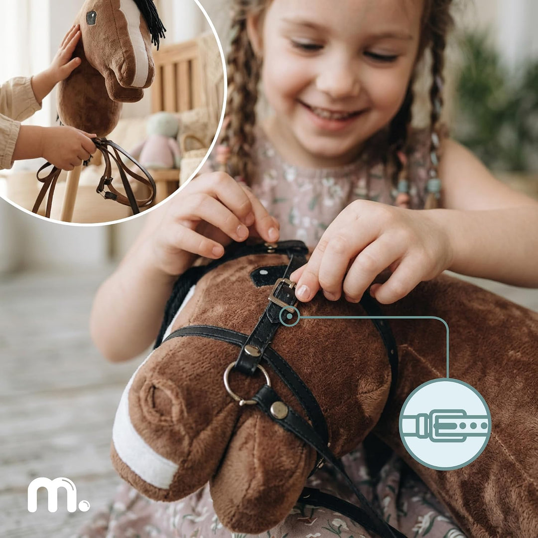 mamabrum Hobby Horse Braun Steckenpferd Kinder 68 cm | Steckenpferd mit Holzstab, verstellbarem Zaum
