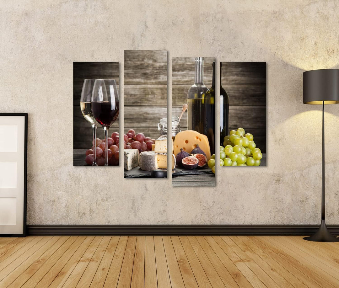 islandburner Bild auf Leinwand Wein Und Käse Stillleben Bilder Wandbilder Poster Leinwand 130x80cm -