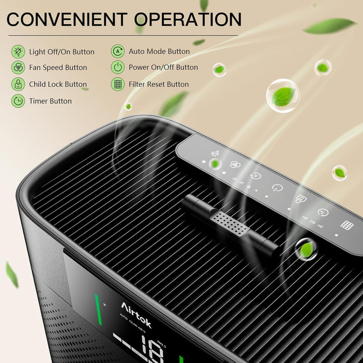 AIRTOK Luftreiniger, Luftreiniger Allergiker mit PM 2.5 Luft Qualitäts Monitor, HEPA Schlafmodus, Ar