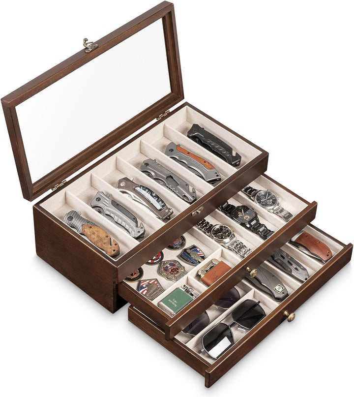 Messerhalter, 3-stöckige Messerständer, Messer-Vitrine für Messersammlungen mit transparentem Deckel