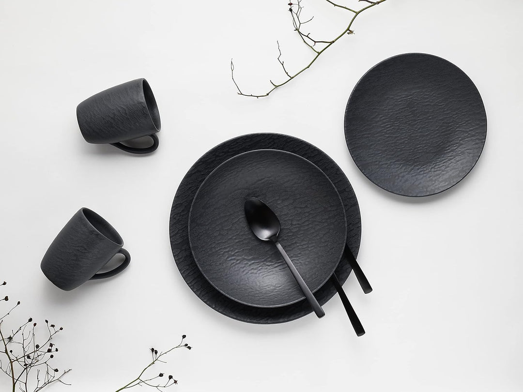 CreaTable, 20539, Serie Schiefer Black, Geschirrset, Kombiservice 16 teilig, Kombiservice