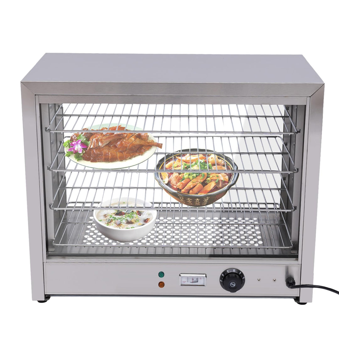 4 Etagen Warmhaltevitrine,Verstellbare Temperatur 30-85℃,2 Anzeigeleuchten | 800W Heisse Theke Speis