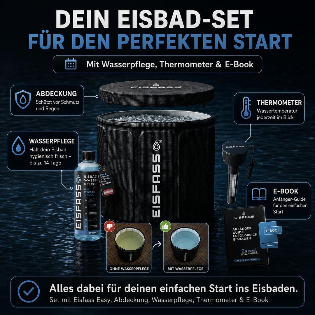Eisfass® Easy Premium Eisbad für Zuhause zum Eisbaden (77cm Ø x 67 cm, 250L) Patentiert in Europa -