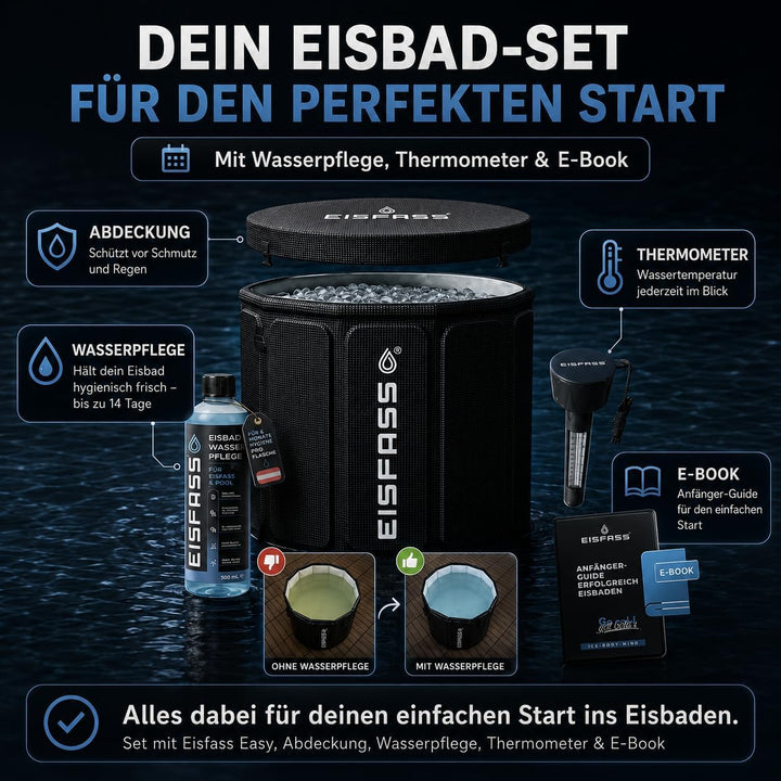 Eisfass® Easy Premium Eisbad für Zuhause zum Eisbaden (77cm Ø x 67 cm, 250L) Patentiert in Europa -