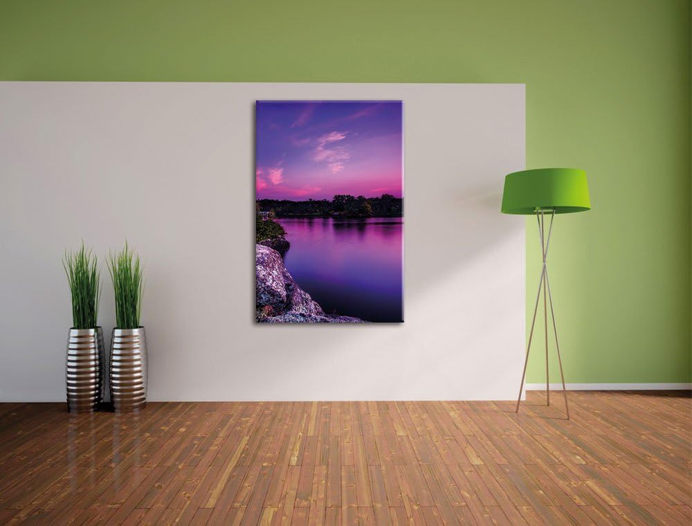 Lila Seelandschaft, Format: 100x70 auf Leinwand, XXL riesige Bilder fertig gerahmt mit Keilrahmen, K