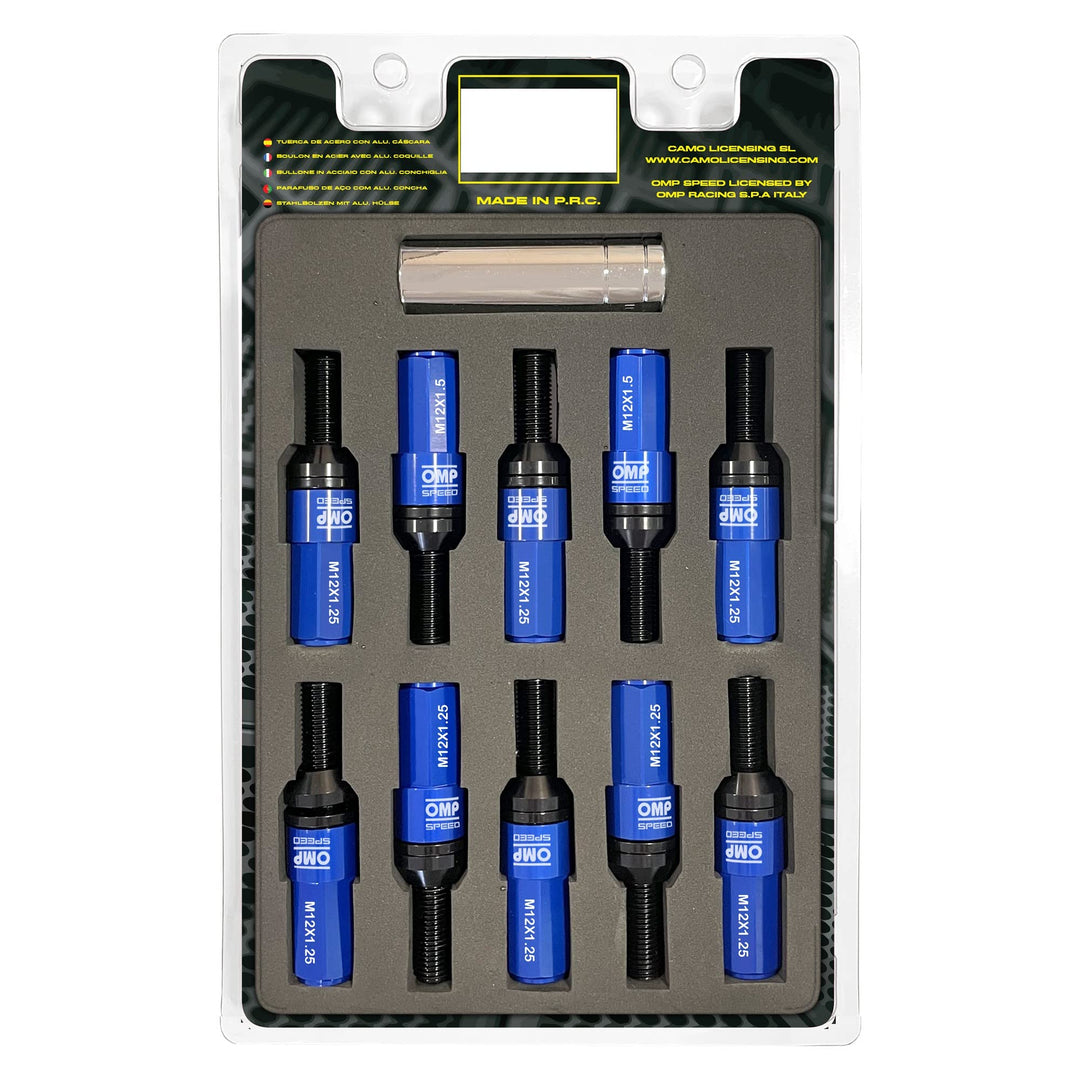 OMP SPEED - Set Performance-Schrauben mit Aluminiumschutz, M12X1.25, HEX: 17-19, L: 28 mm, Farbe: bl