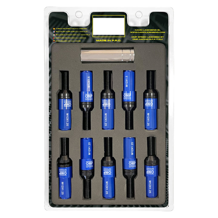 OMP SPEED - Set Performance-Schrauben mit Aluminiumschutz, M12X1.25, HEX: 17-19, L: 28 mm, Farbe: bl