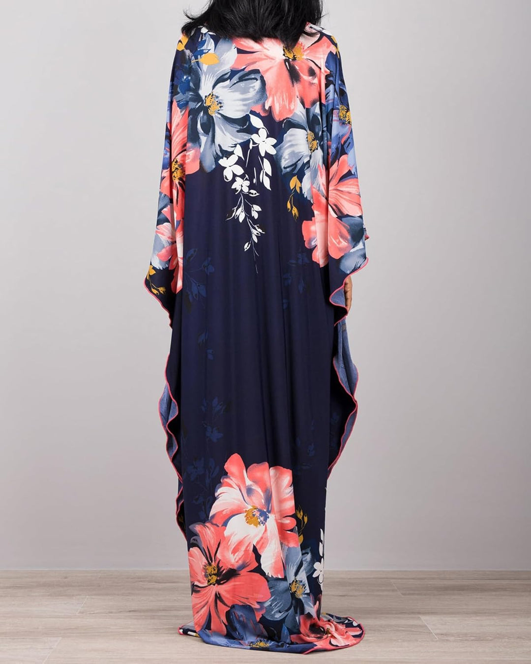 Bsubseach Damen Ethnic Print Kaftan Beach Dress Plus Size Strandkleid F-Navy Blume, F-Navy Blume