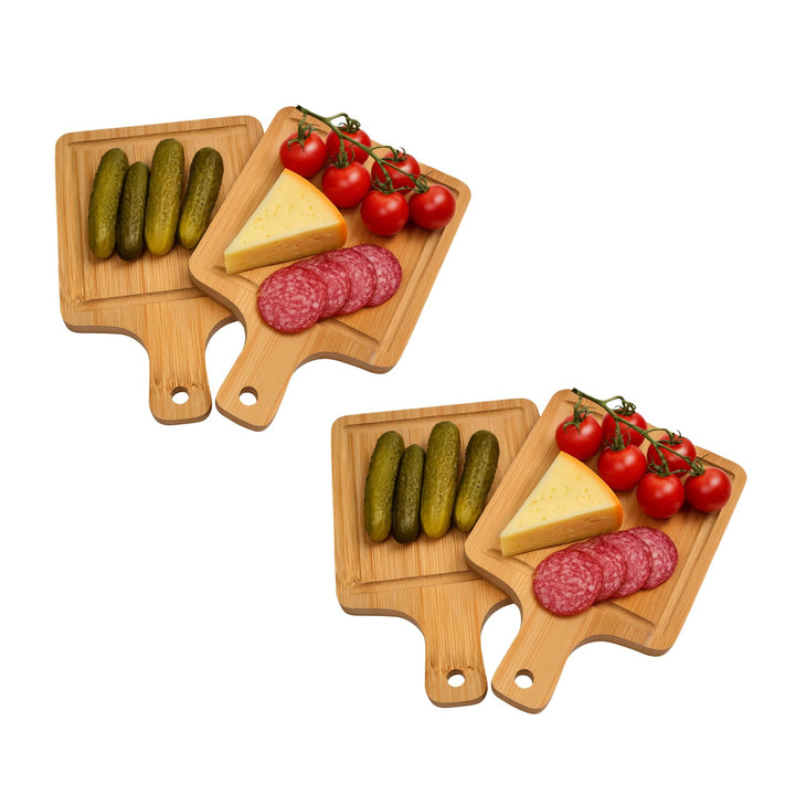 Hausleben Servierbrett Set 6er – 15×10 cm – Mini Bambus Schneidebrett mit Griff – Frühstücksbrettche
