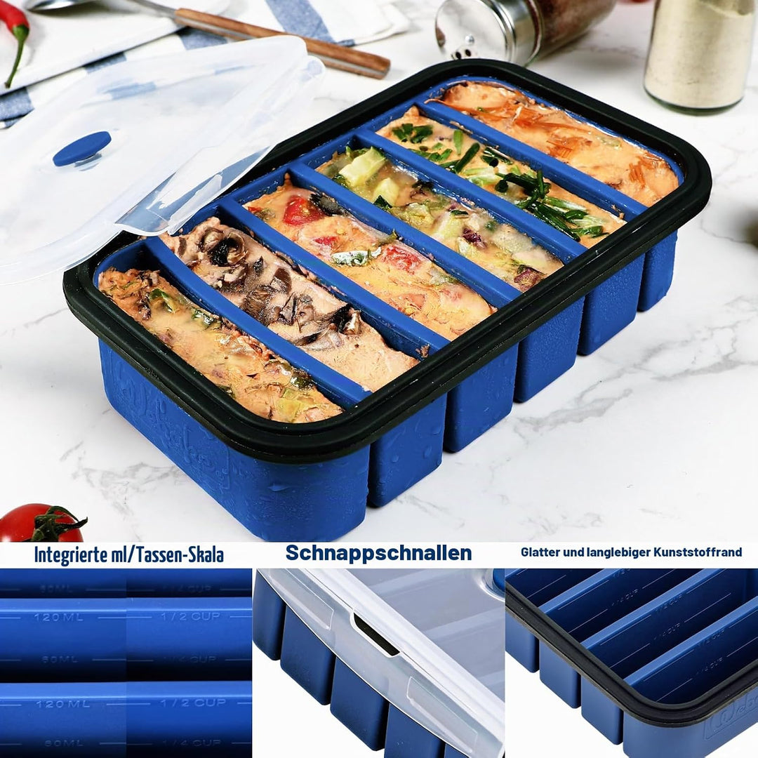 Webake Suppen Einfrieren Behälter Silikon Gefrierform mit Deckel 2 Stück 6 Löcher Gefrierbehälter Me