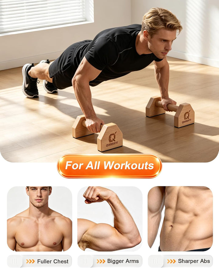 Liegestützgriffe aus Holz, 2er Set Parallettes Calisthenics Griffe, rutschfest, gelenkschonend, stab
