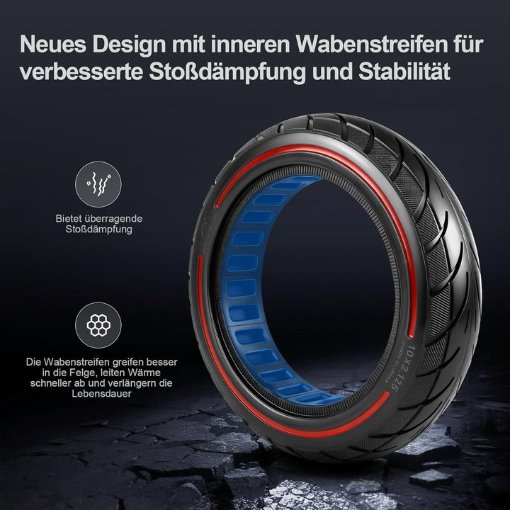 10x2,125 Vollreifen 250x54 Solide Reifen für Xiaomi 4/4Pro(gen1)/4Lite(gen2)/Ninebot F40D2/D38D Elek