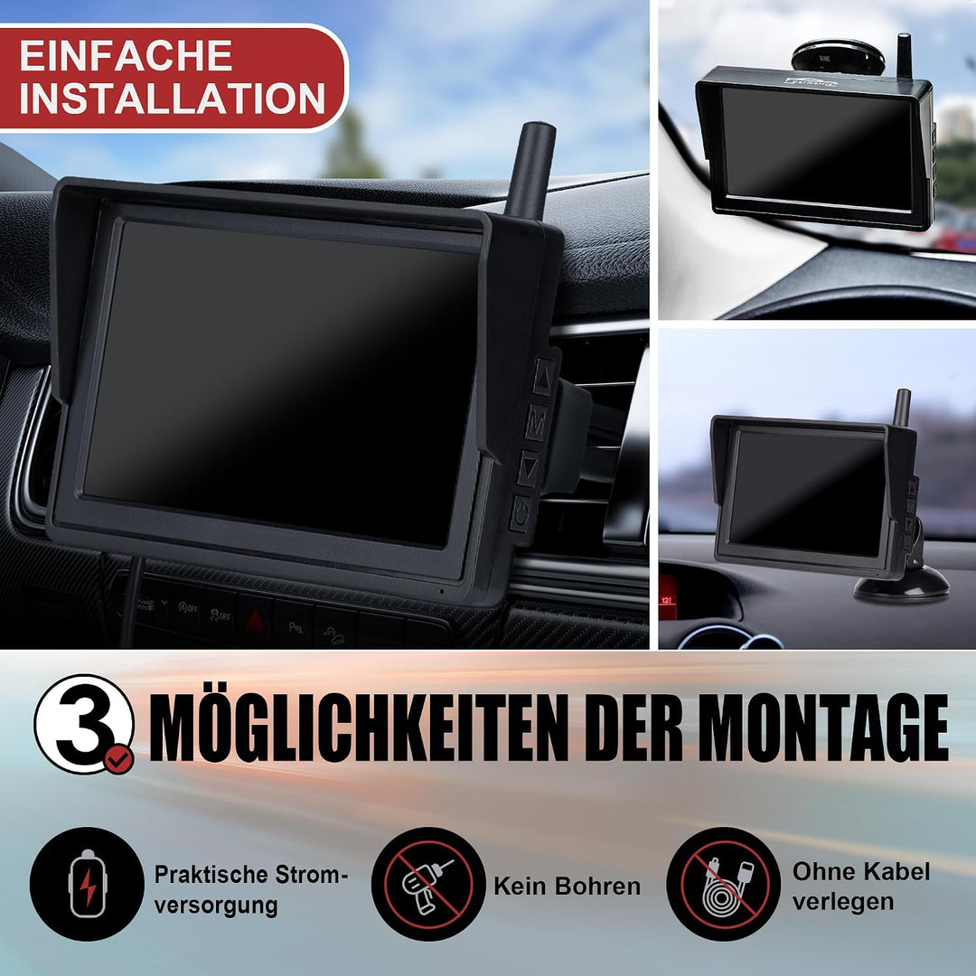Solar Funk Auto Rückfahrsystem HD Rückfahrkamera im KFZ Nummernschild mit 5" IPS Monitor Vorne und H