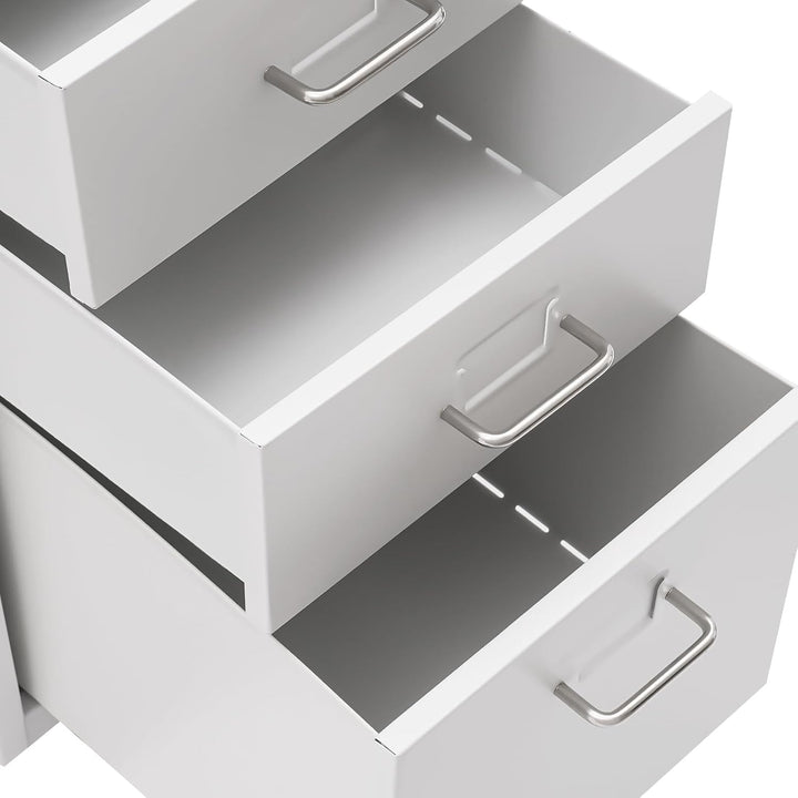 Rollcontainer Vertikaler Aktenchrank 3-Schubladen Metall-Schrank mit Schloss & Vier Rollen Stabiler
