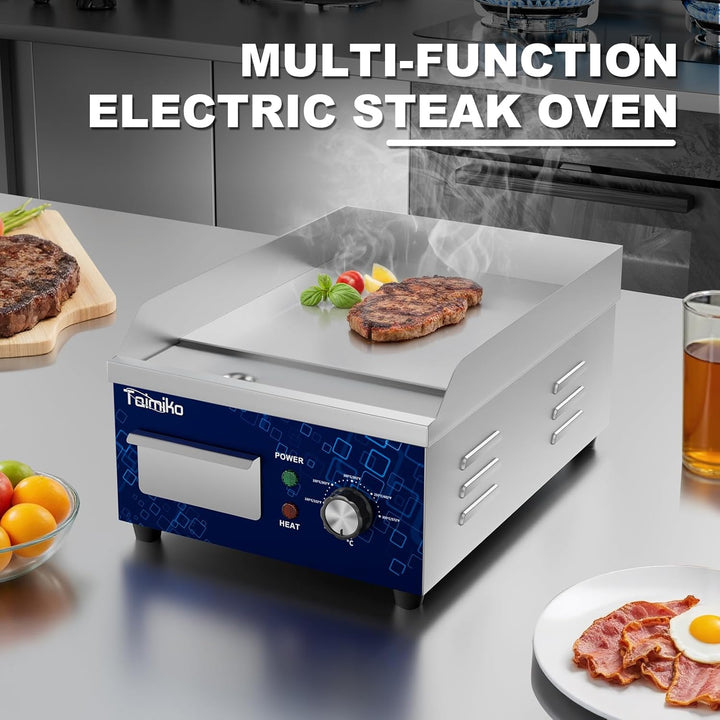 TAIMIKO Elektrische Grillplatte glatt 1700 W Elektro-Grillplatte Edelstahl Gusseisen Gastro Griddlep