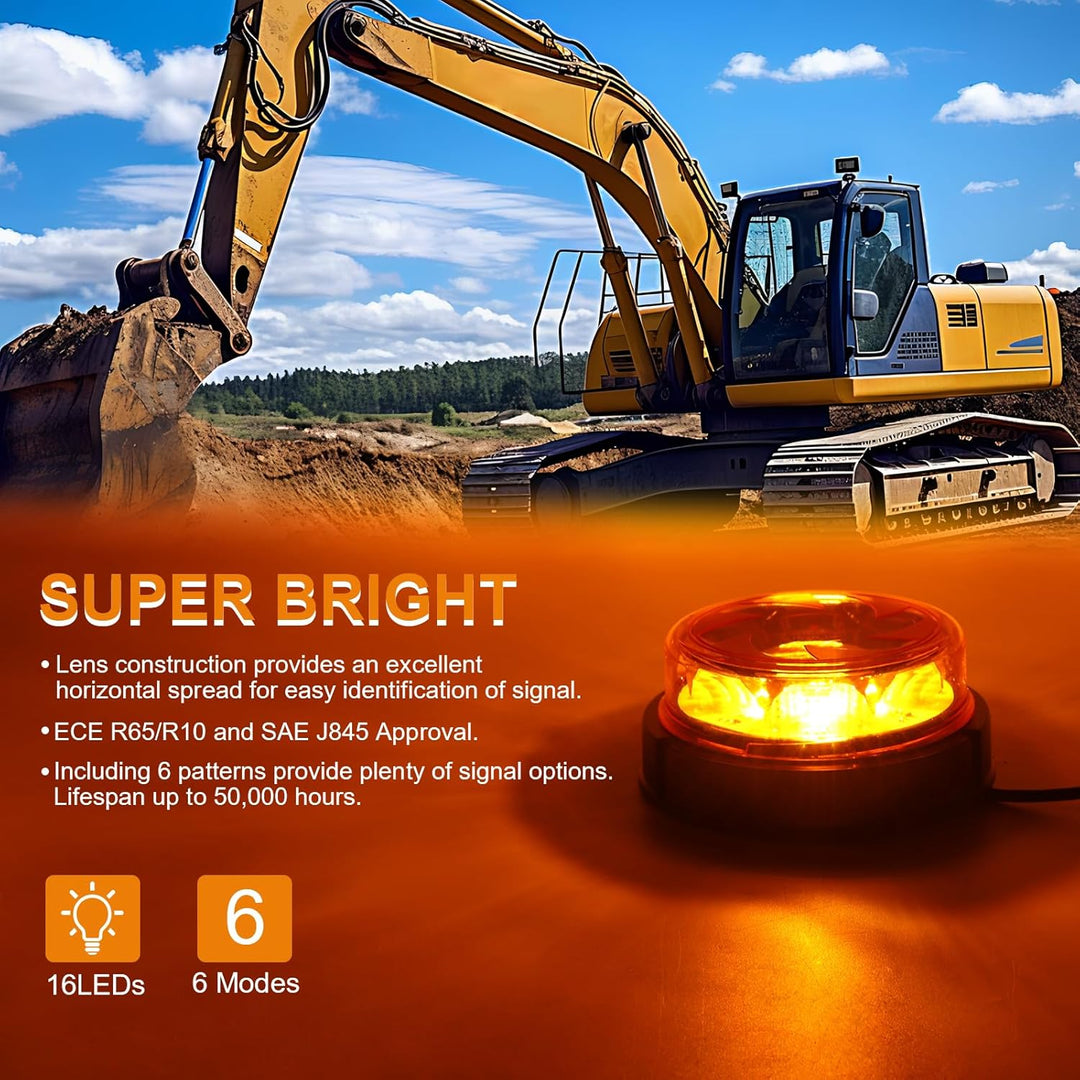 Qiping 1PCS LED Rundumleuchte Orange Warnleuchte Gelb 12V 24V Wasserdicht 6 Modes E-Prüfzeichen für