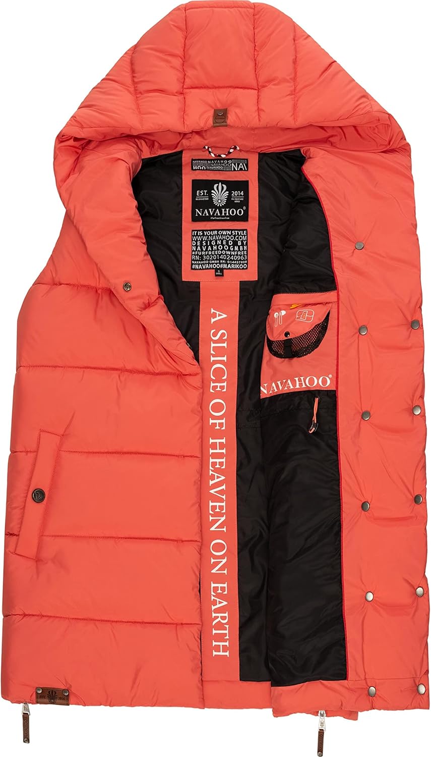 Navahoo warme Damen Winter Steppweste lang mit Kapuze Madilynaa XS-XXL XS Coral, XS Coral