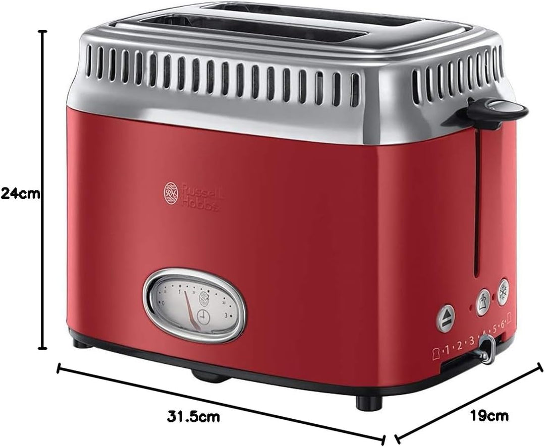 Russell Hobbs Toaster [für 2 Scheiben] Retro Edelstahl Rot (Countdown-Anzeige im Retrodesign, inkl.