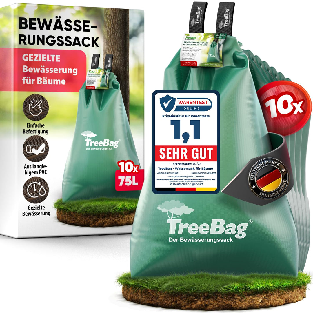 Wassersack für Bäume 10 x 75L – UV-stabiler Baumbewässerungssack aus PVC – Effektiver Bewässerungssa