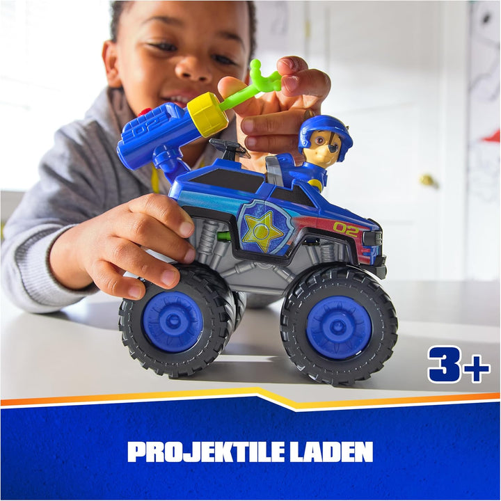 PAW PATROL Rescue Wheels - Chases Monstertruck Fahrzeug mit Geschoss-Abwurf und Chase Hundefigur, Sp