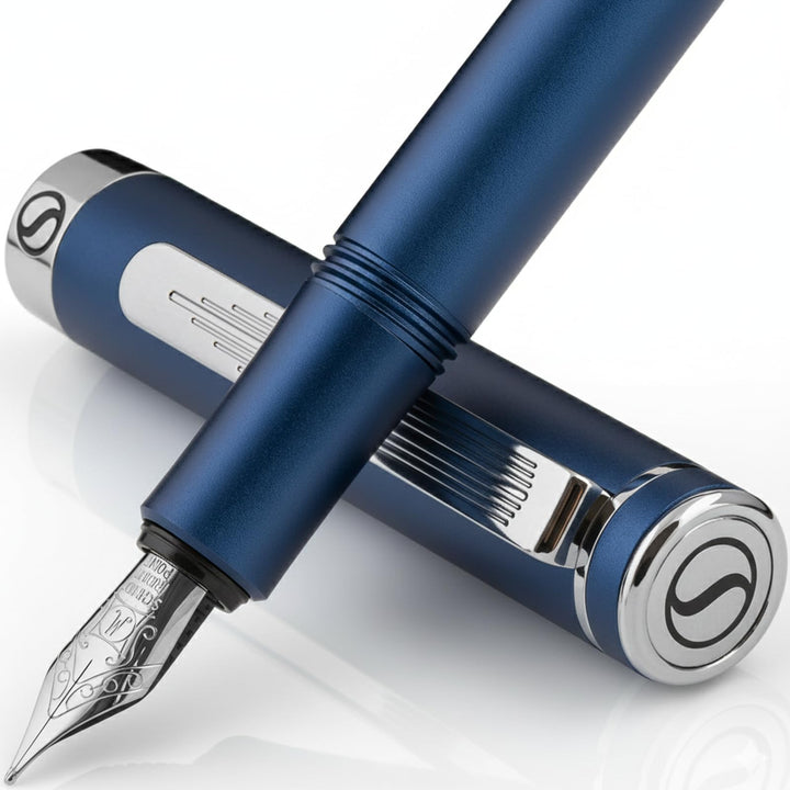 Scriveiner Luxus EDC Füllfederhalter (Mittel), Mattblau Taschenfüller, verchromt, deutsche Schmidt M
