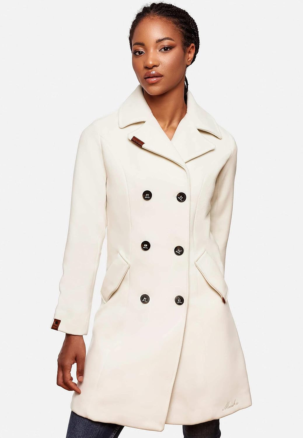MARIKOO Damen Wollmantel Langer Trenchcoat mit Reversekragen Nanakoo XS-XXL XL Offwhite, XL Offwhite