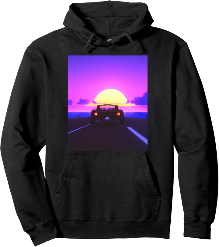 Vaporwave Aesthetic Sportwagen Strand Sonnenuntergang Pullover Hoodie