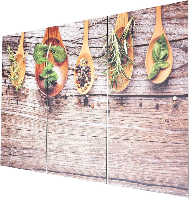 3er Set Wandbild 90x60cm Aluminium Dibond Gewürze Kräuter Löffel Küche Deko Wanddekoration Aluschild