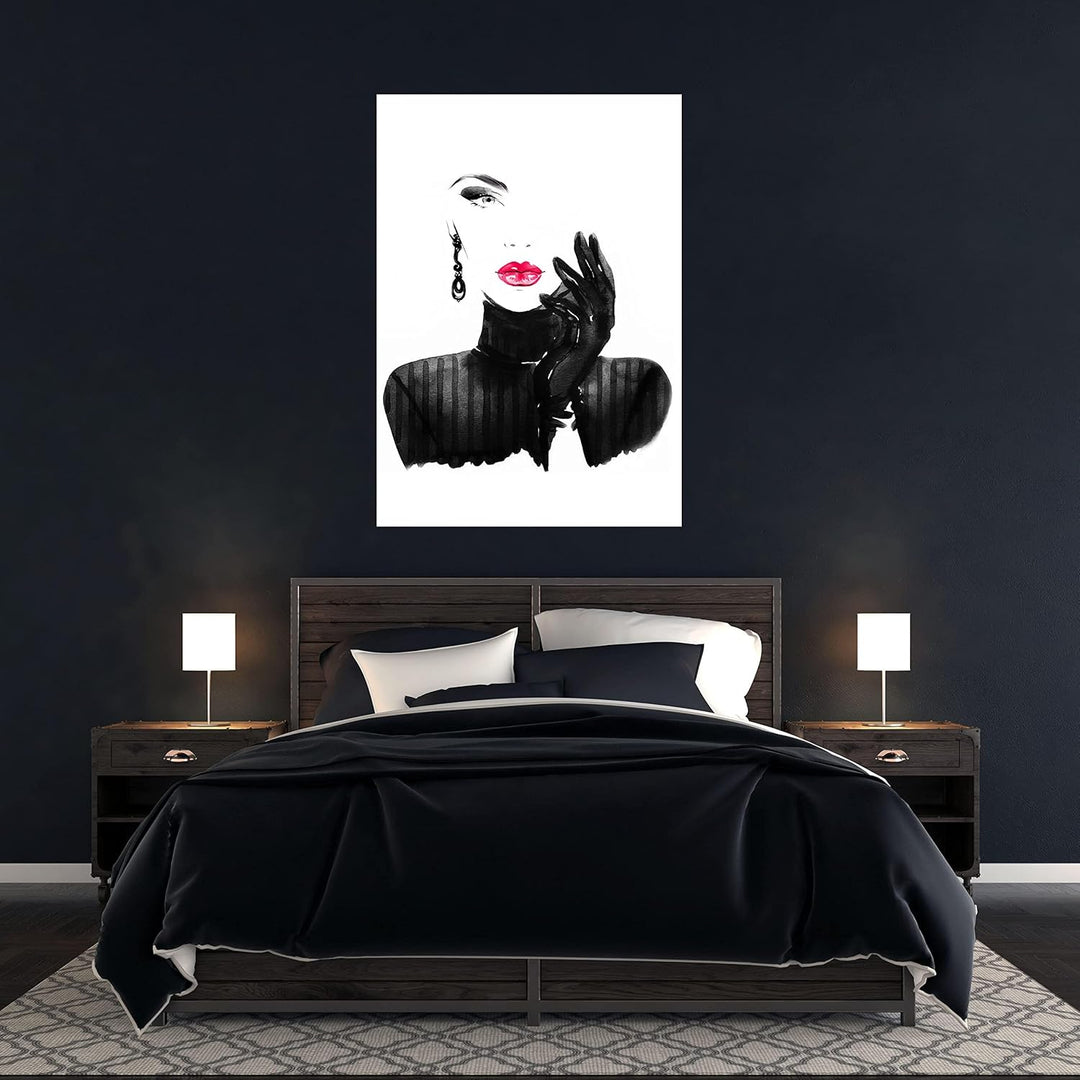 wandmotiv24 Poster als Wanddeko, Grösse Din A0, Model Gemälde, Rot, Fashion, Frau, Frauen Lippen, Ma