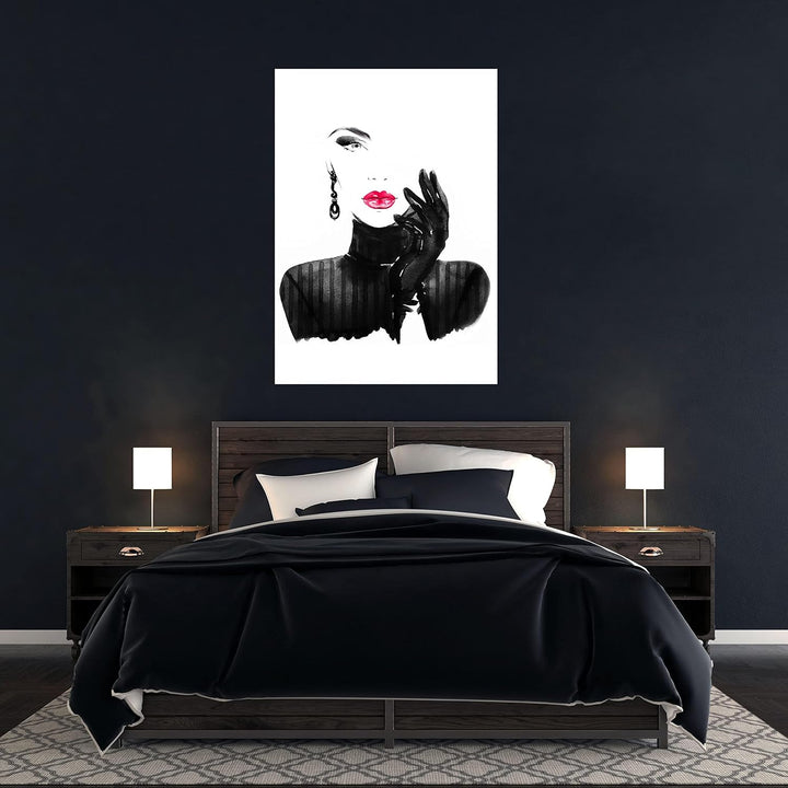 wandmotiv24 Poster als Wanddeko, Grösse Din A0, Model Gemälde, Rot, Fashion, Frau, Frauen Lippen, Ma