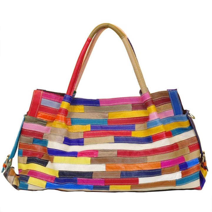 Segater® Damen Multicolor Einkaufstasche Echtes Leder Handtasche Bunte Patchwork Grosse Umhängetasch