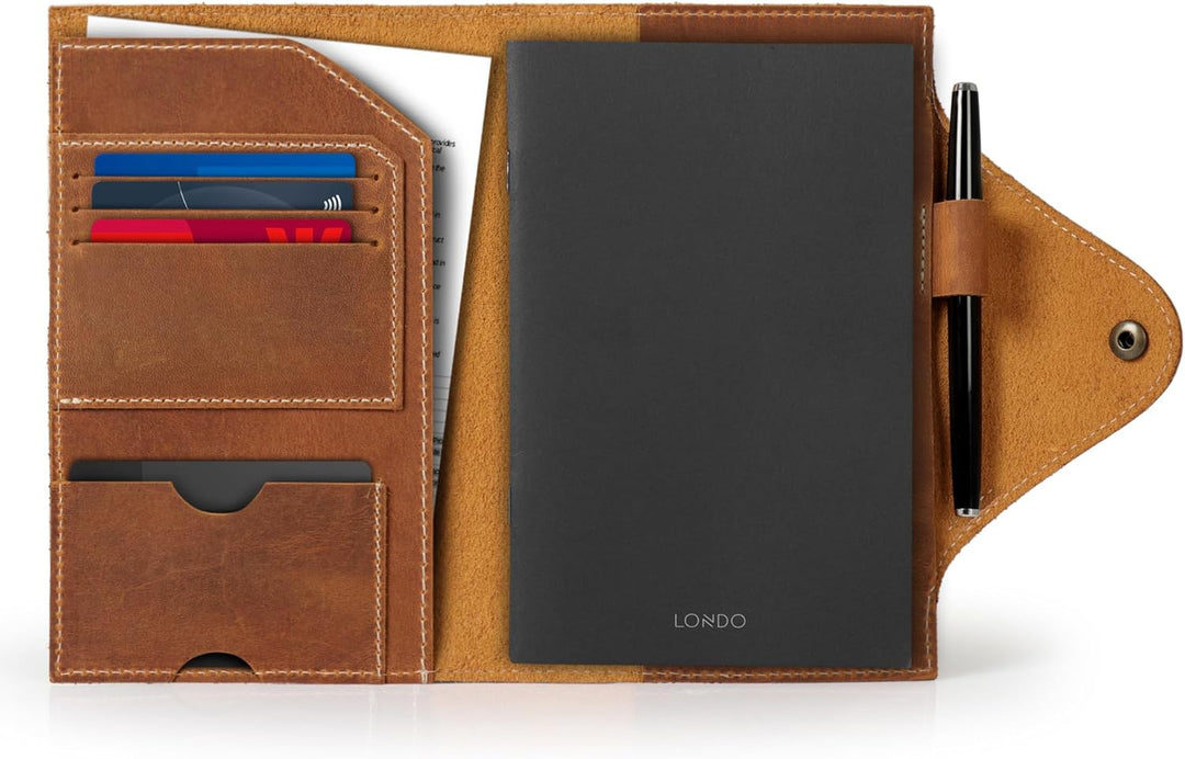 Londo Echtleder Schreibmappe Konferenzmappe mit Notizblock Notizblock und Schloss Kamel M, Kamel M