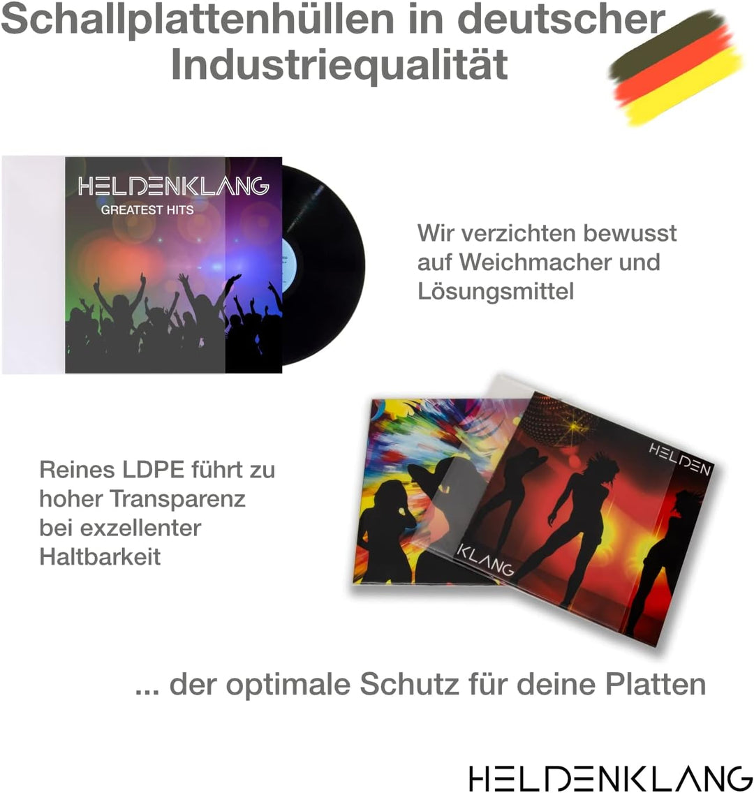 Heldenklang® 12" Schallplatten Hüllen - Extra dicke LP-Schutzhüllen - Sehr transparent - Made in Ger