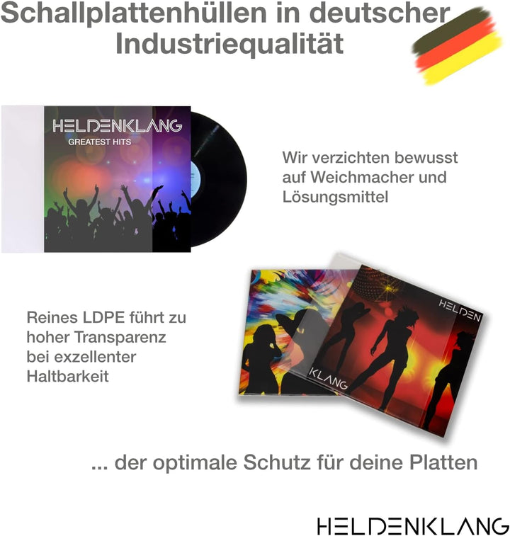 Heldenklang® 12" Schallplatten Hüllen - Extra dicke LP-Schutzhüllen - Sehr transparent - Made in Ger
