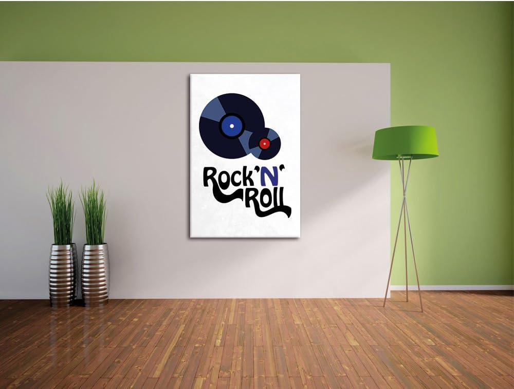 Pixxprint Rock 'n' Roll Schallplatten als Leinwandbild/Grösse: 100x70 cm/Wandbild/Kunstdruck/fertig